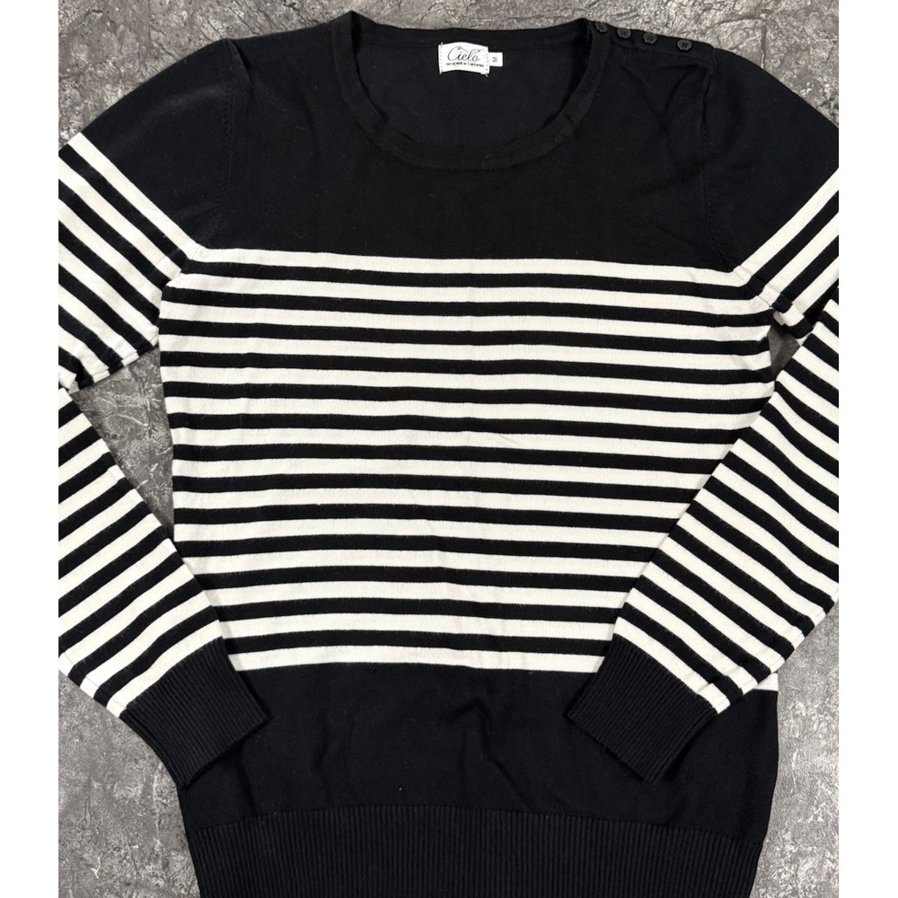 Cielo‎ Womens Soft And Sexy Perfect Stretch Button Shoulder Sweater Striped M